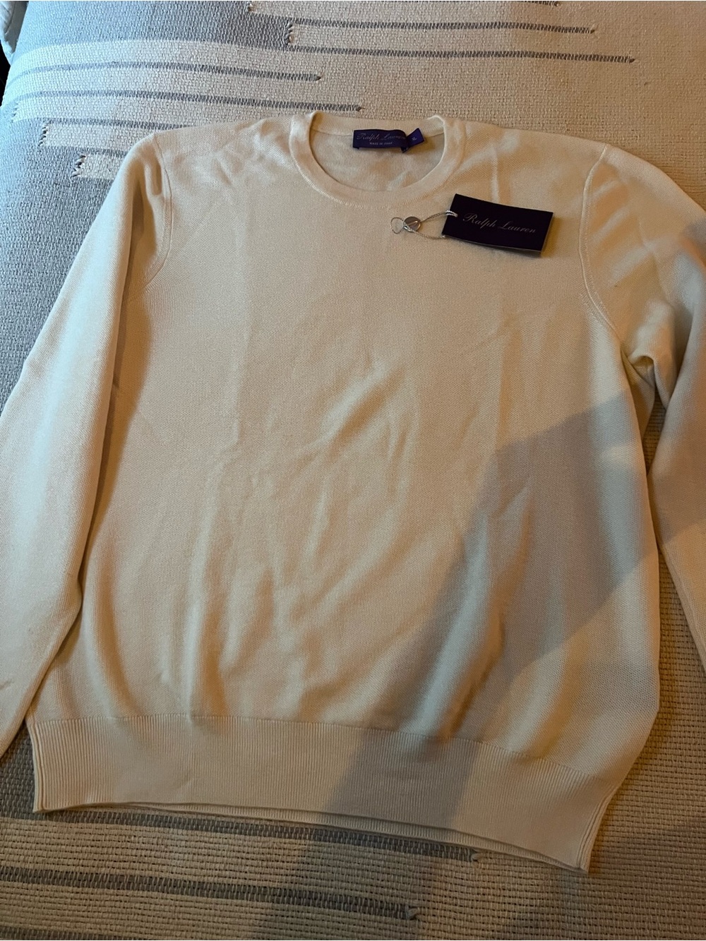 Ralph Lauren Purple Label Cream Crewneck Knit Sweater